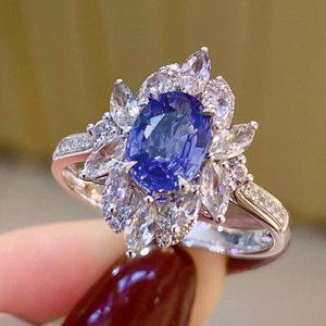 Marquise Halo Ring, CZ Tanzanite Solitaire Ring, Birthstone Mothers Ring